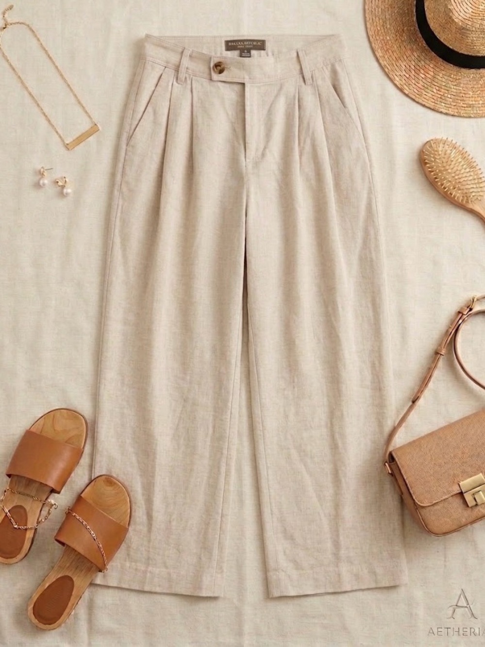 Banana Republic Linen Wide-Leg Pants — Light Beige